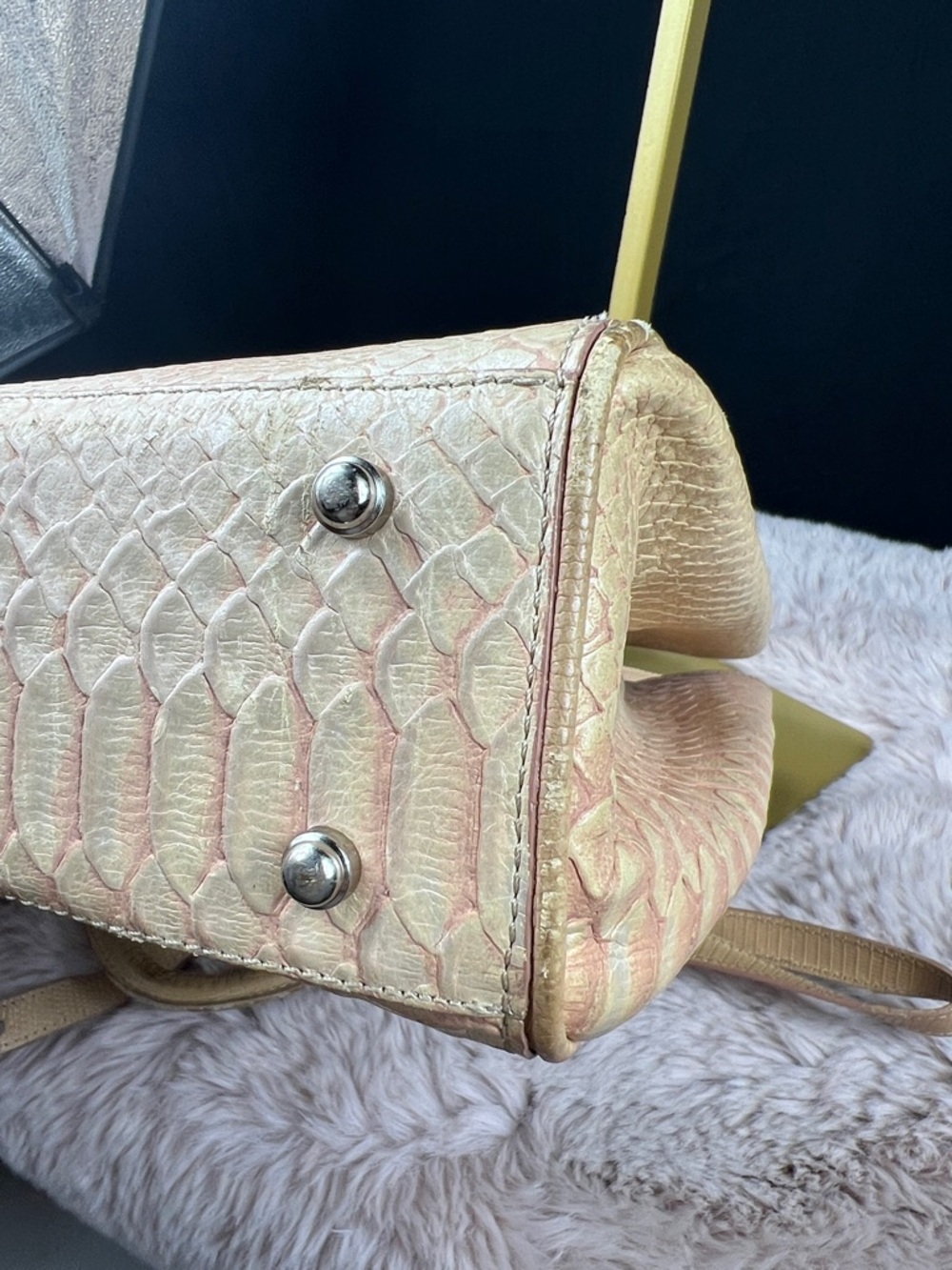 BRAHMIN Vintage Python Embossed Leather Classic Satchel - Silver Hardware - Picture 16 of 17